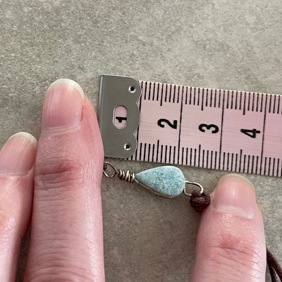 Delicate blue larimar crystal gemstone bracelet on brown cord - Picture 4 of 8